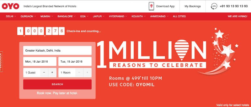 Oyo Rooms Claims 1 Million Check-Ins; Celebrates With a Flash Sale