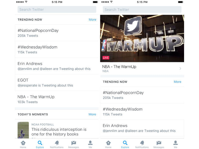Twitter’s Explore Tab Combines Trends, Moments, Search, and Live Video
